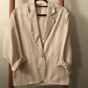 Chic Vintage Oversized Cream Linen Blazer